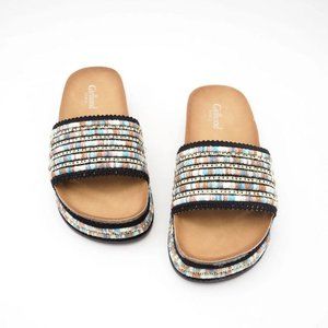 Lyna Mules with Gold Beading - Black
